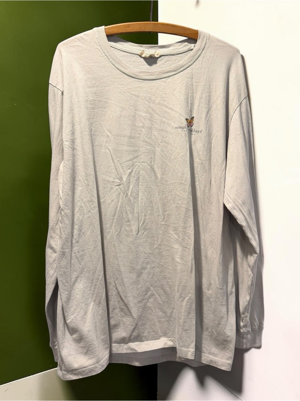 Simply Southern Floral Butterfly Long Sleeve Tee Grey Size L Remember Graphic